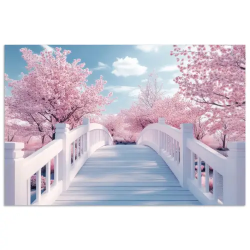 Brug - Kersenbomen - Wit poster papier klein -3d