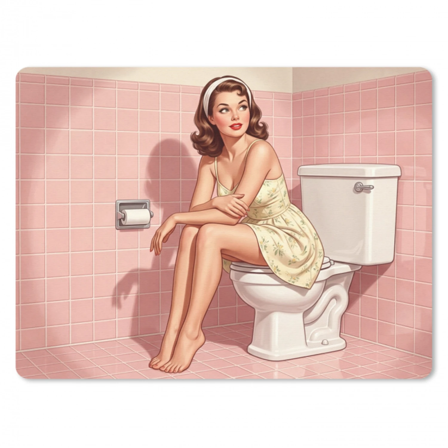 Roze - Retro - Vrouw muismat rubber klein -3d