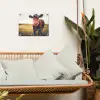 Koe - Zonsondergang - Bloemen - Gras - Dieren tuinposter los doek klein -sfeer7