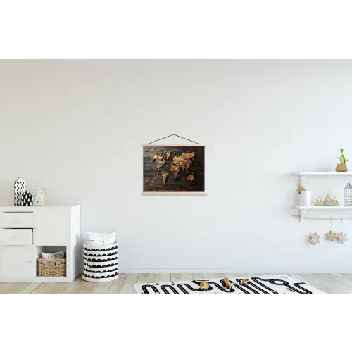 Wereldkaart -  Hout - Mozaïek textielposter latten blank klein -kinderkamer