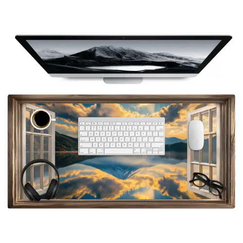 Doorkijk - Landschap - Bergen - Uitzicht - Raam Muismat XXL klein -3d