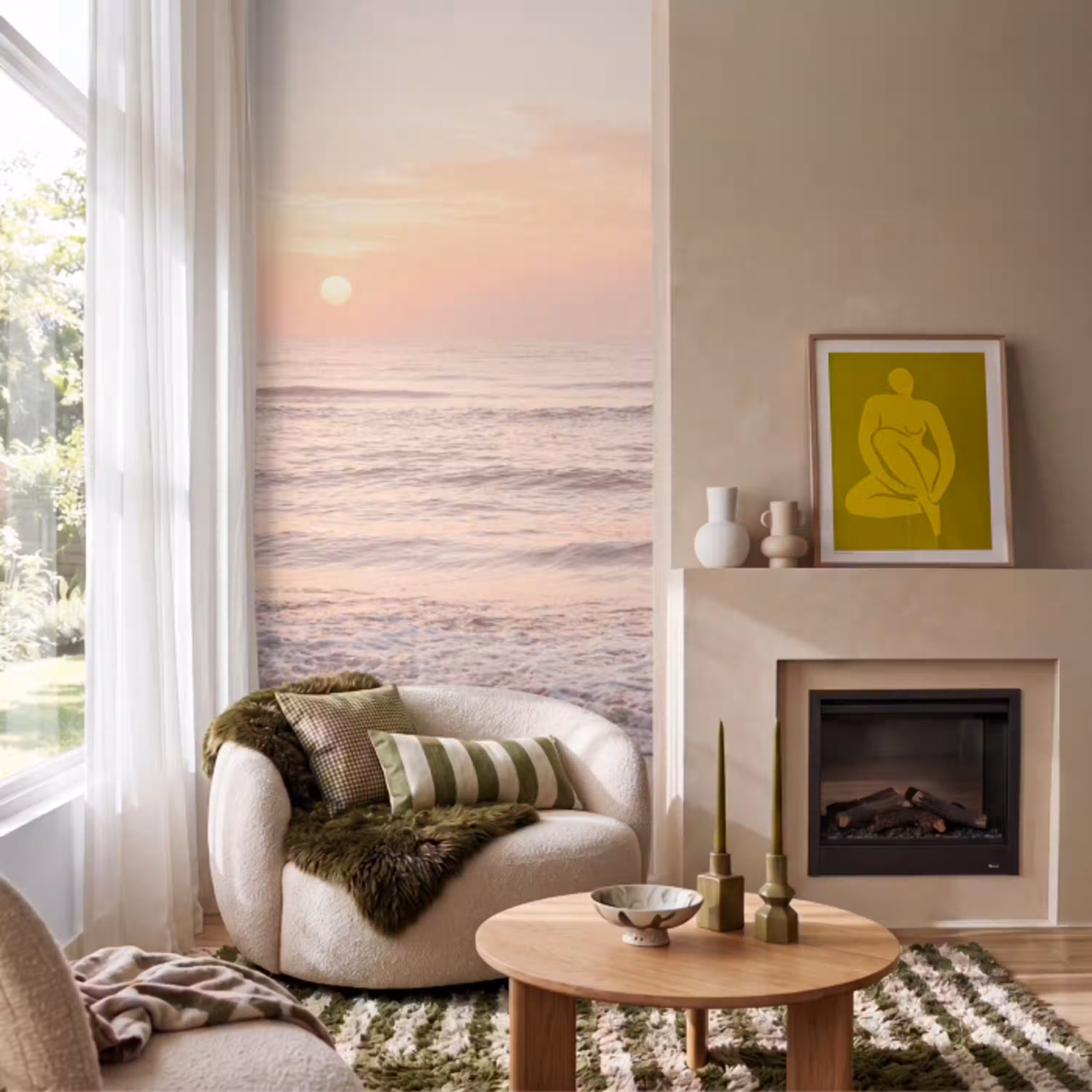Zon - Strand - Roze Behang Vlies klein -sfeer2