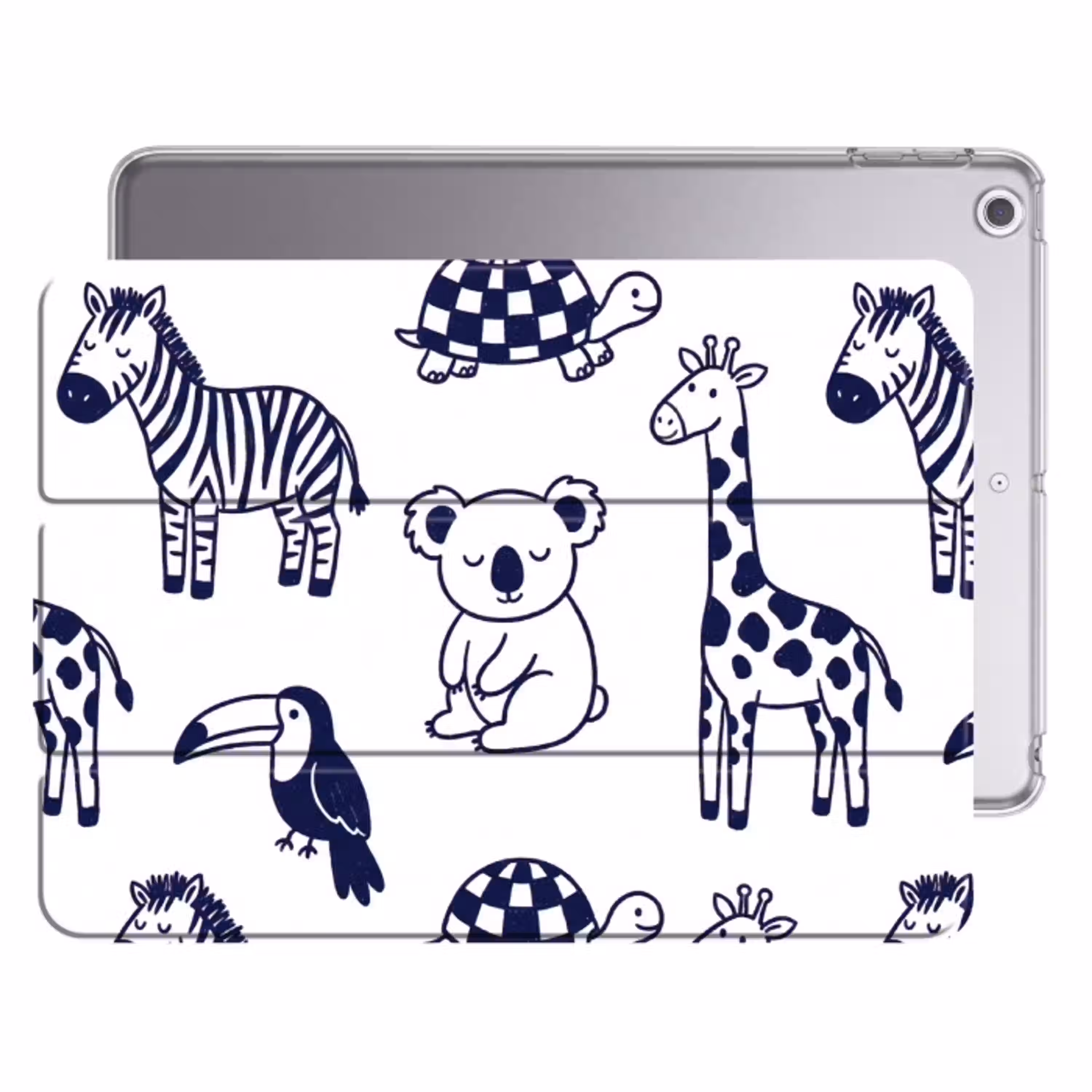 Dieren - Patroon - Kinderkamer - Grafisch - Wit-Blauw Apple iPad 2017 middel -threedimensional_3d_global