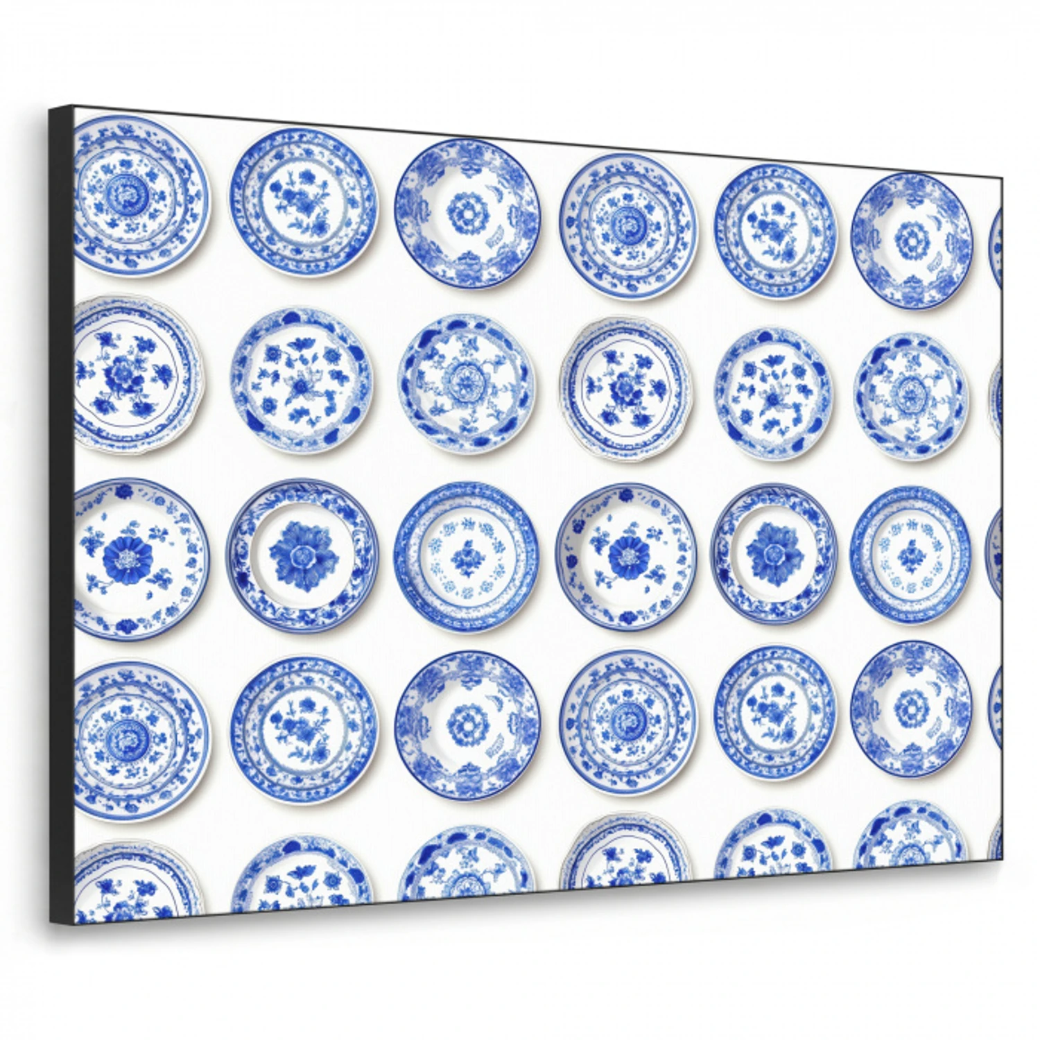 Borden - Bloemen - Patroon - Blauw Textielframe zwart klein 947 -3d