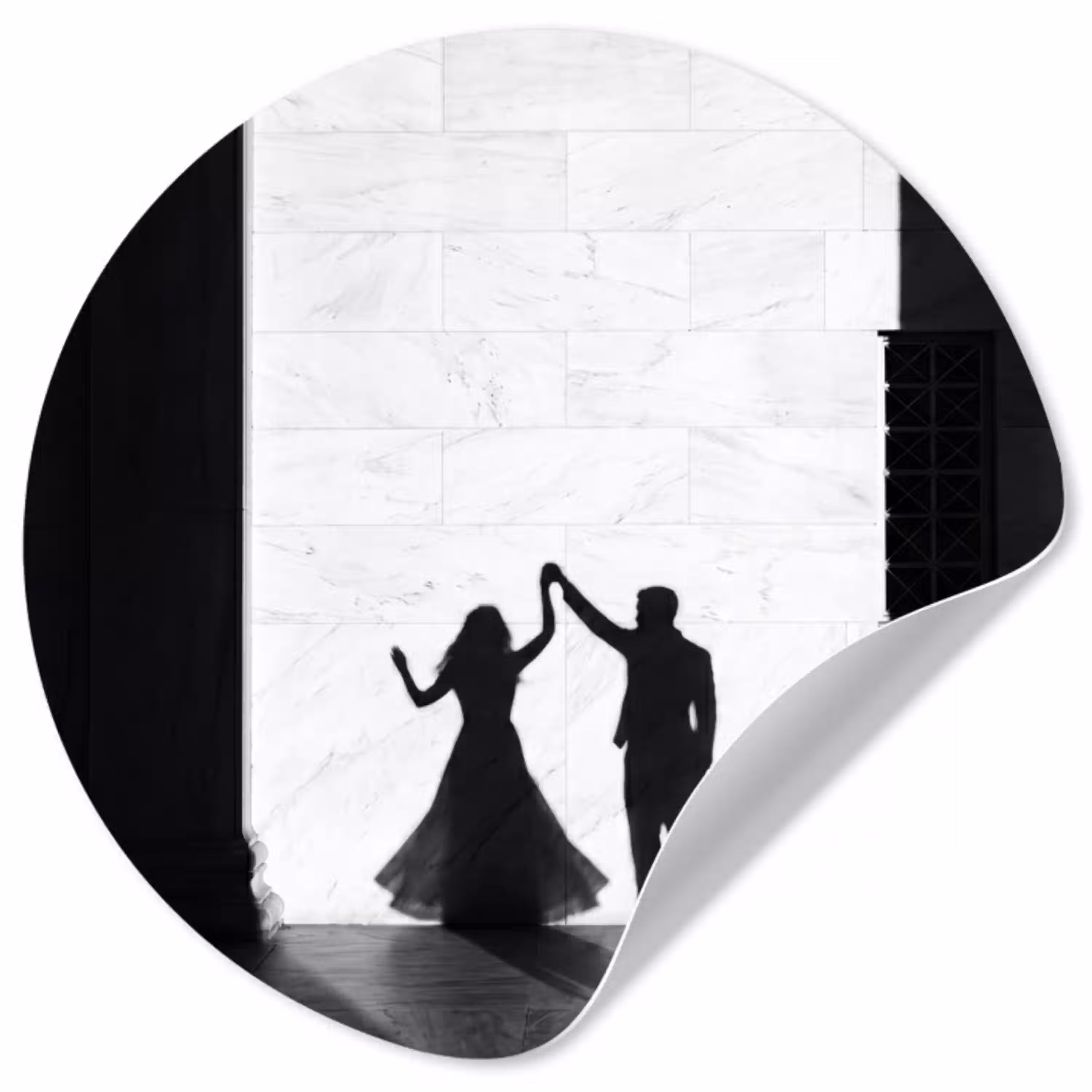 Mensen - Schaduw - Dans - Zwart-wit - Liefde Wandcirkel behangsticker klein -3d