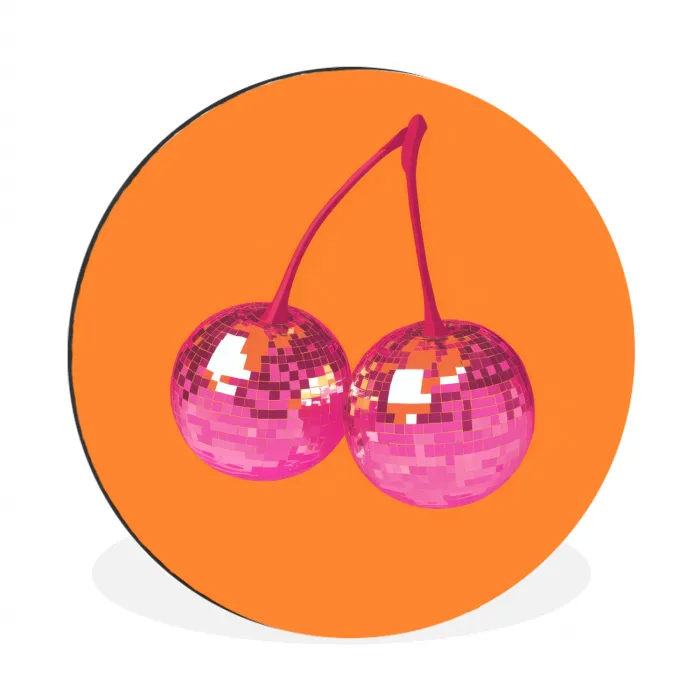 Discoballen - Kers - Spiegels - Roze Wandcirkel aluminium klein -3d