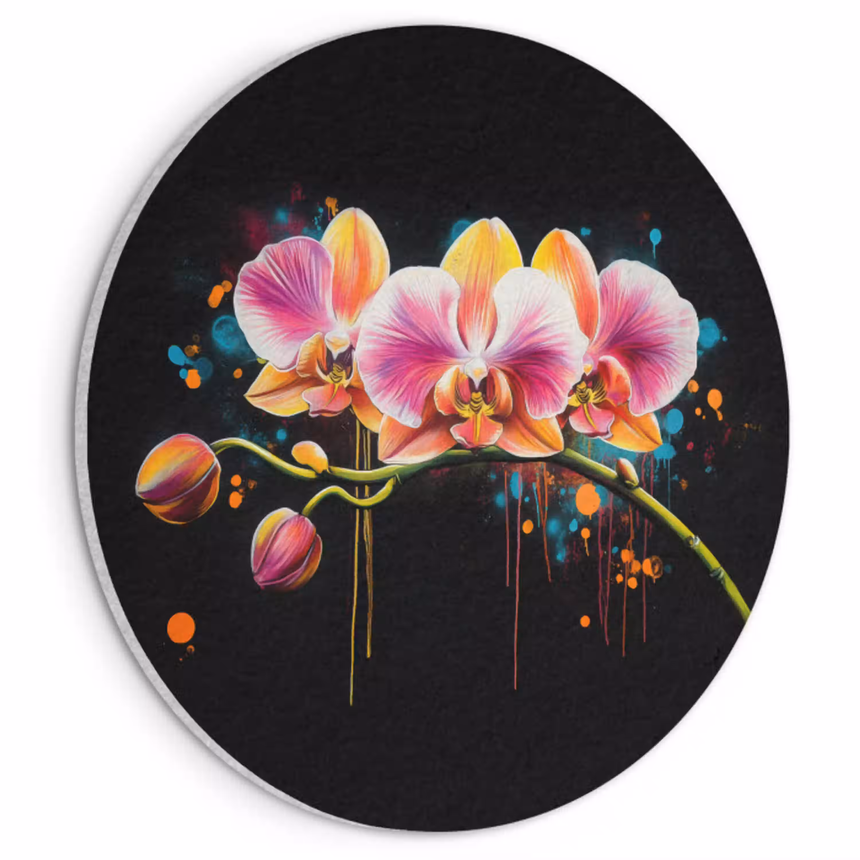 Orchidee - Graffiti - Kleurrijk - Bloemen - Abstract Akoestische PET Vilt - Rond klein -3d