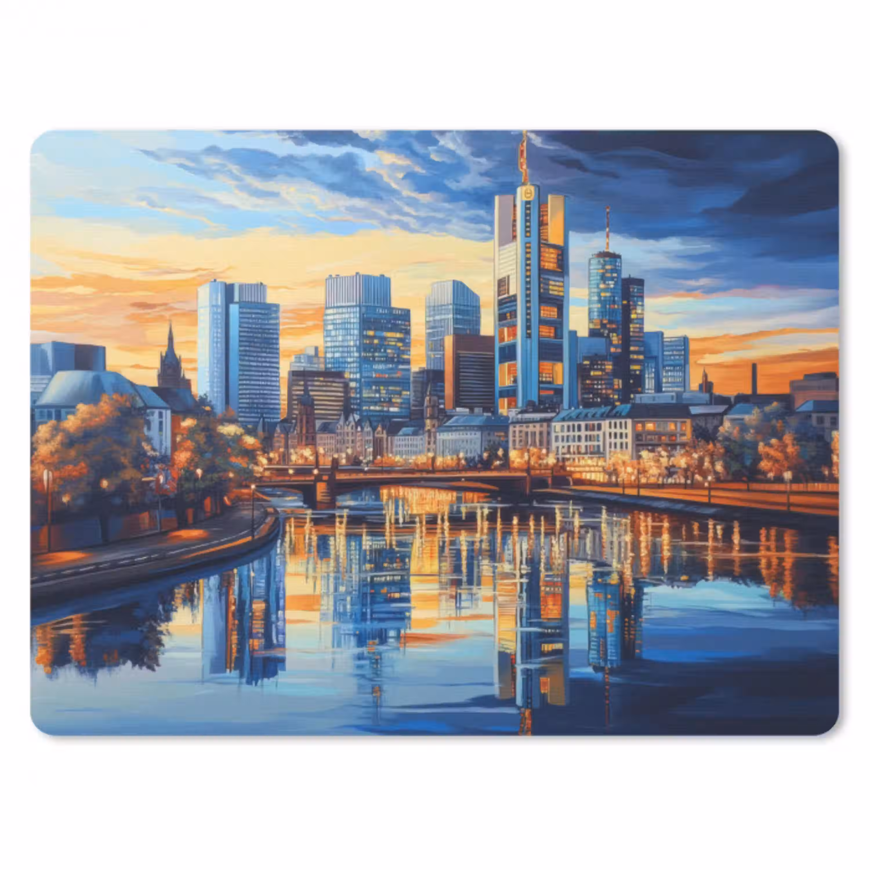 Zonsondergang Frankfurt - Stad - Skyline - Water muismat rubber klein -3d