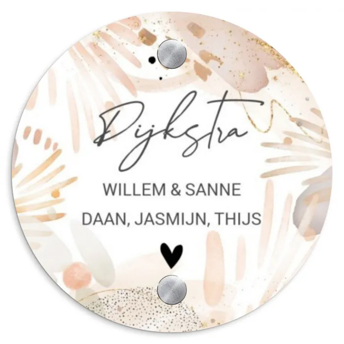 Abstract beige - Sierlijk Naambord Rond klein -3d