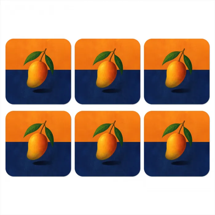 Mango - Vlakken - Bladeren - Oranje onderzetter kurk middel -3d