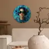 Vrouw - Bloemen - Vlinders - Blauw - Abstract Wandcirkel kunststof plaat 5mm dik klein -sfeer1