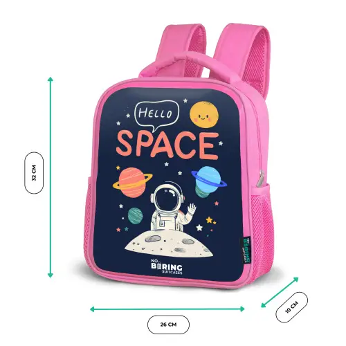 Astronaut - Quote - Planeten - Sterren Kinderrugzak - Roze middel -productfoto_formaten