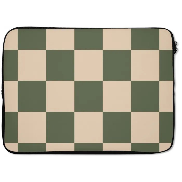 Schaakbord print - Groen - Beige - Blokjes laptophoes neopreen klein -zkaufland3dotto
