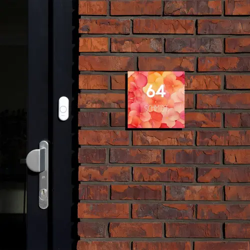 Oranje bloemenmix - Modern Naambord Vierkant klein -sfeer1-XS