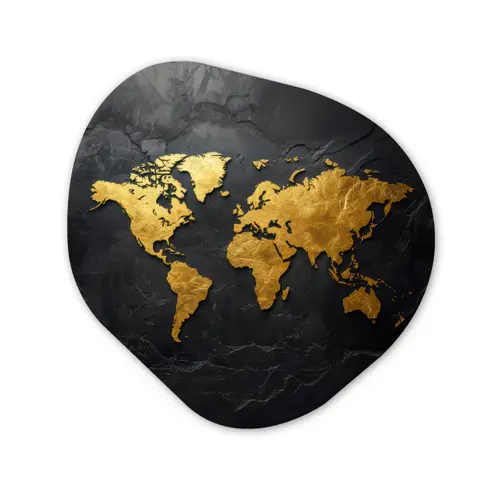 Wereldkaart - Goud - Steen Wandcirkel Organisch Plexiglas middel -3d
