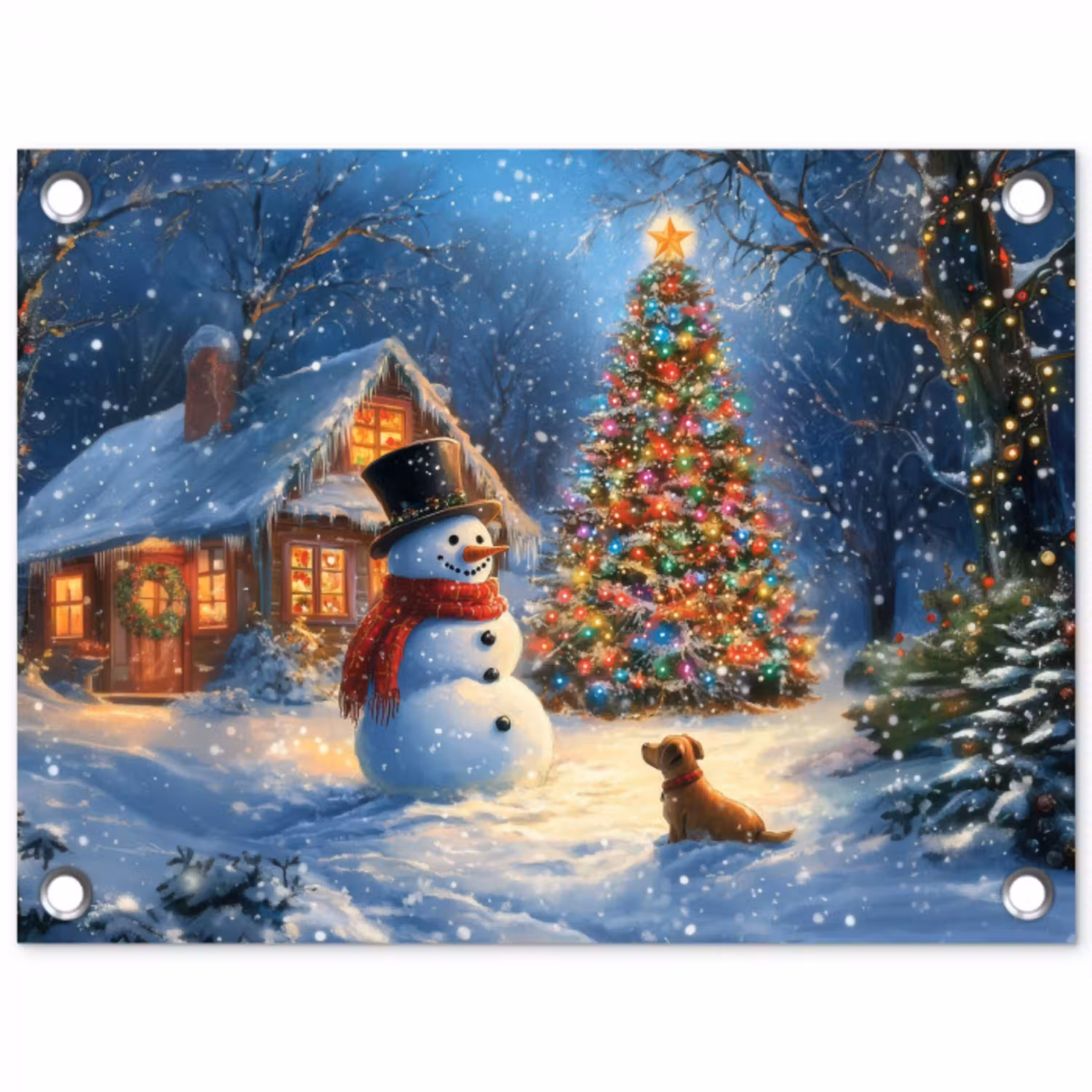 Kerstwonder - Winteravond - Kleurrijk tuinposter los doek klein -3d