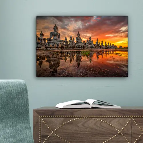Boeddha beelden - Zonsondergang - Water - Boeddhisme canvas 2cm klein -sfeer4