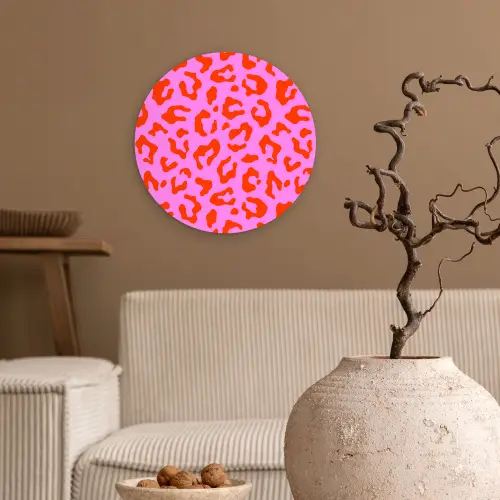 Panter - Rood - Roze Wandcirkel plexiglas klein 852 -sfeer1