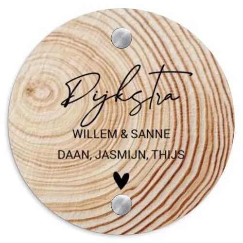 Houten nerf - Sierlijk Naambord Rond klein -3d