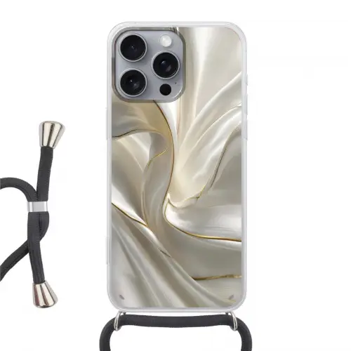Stof - Plooien - Goud Hoesje iPhone 16 Pro Max met koord klein -3d