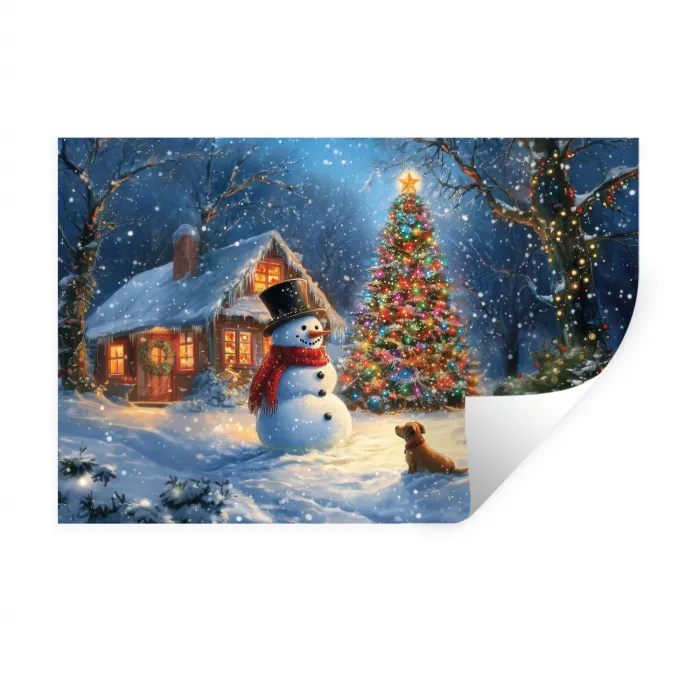 Kerstwonder - Winteravond - Kleurrijk Muursticker klein -3d