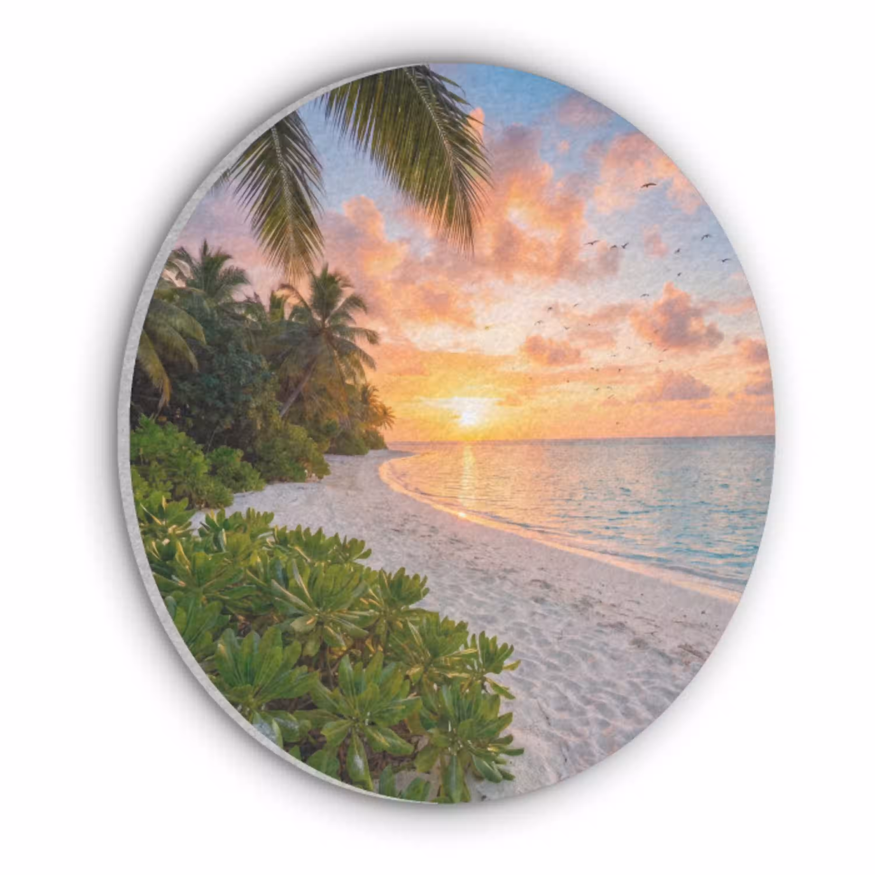 Strand - Zonsondergang - Palmbomen - Tropisch - Natuur Akoestische PET Vilt - Rond klein -3d