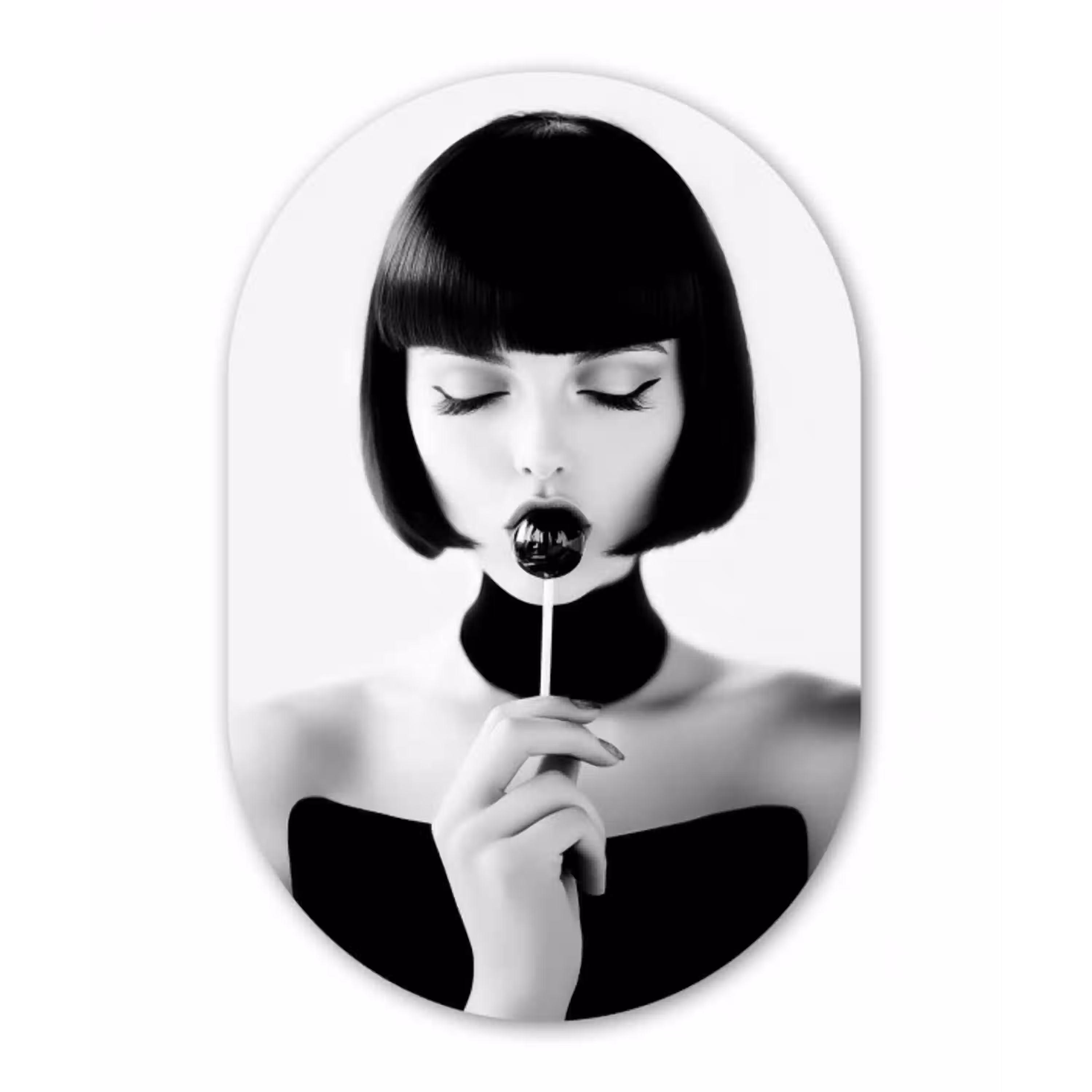 Vrouw - Lolly - Zwart - Wit Wandcirkel Ovaal Glas middel -3d
