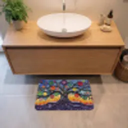 Levensboom - Mozaïek - Bloemen - Kleurrijk - Vrolijk Badmat klein -sfeer1