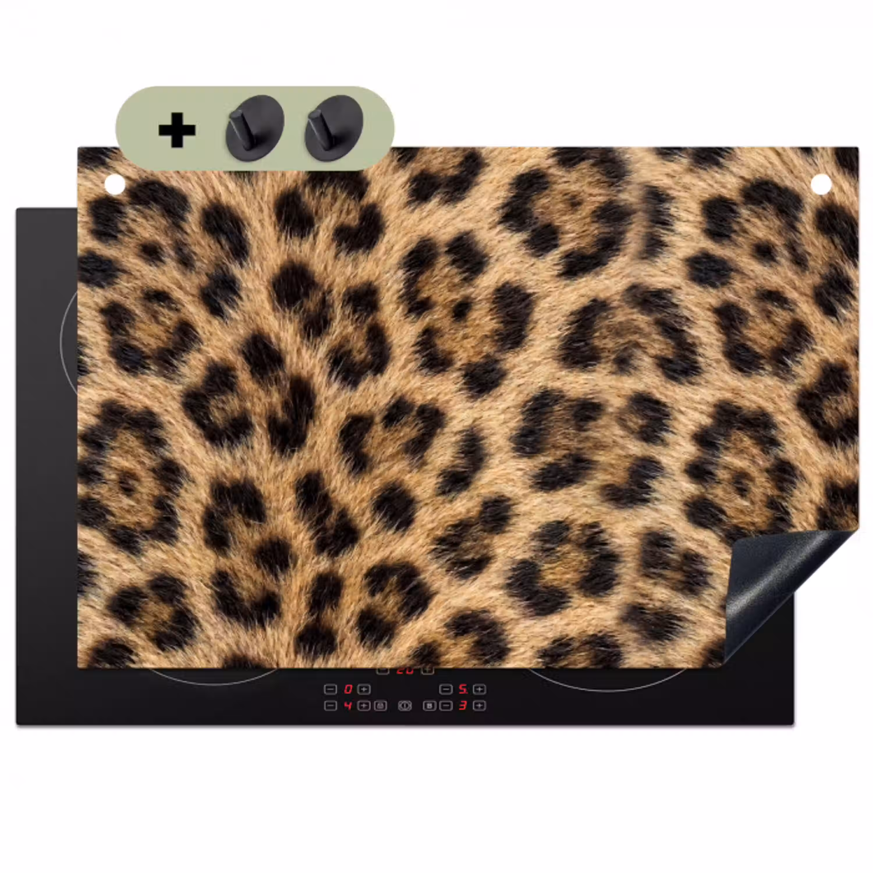 Luipaard - Vacht - Klassiek - Bruin Inductie beschemer met haakjes klein -3d