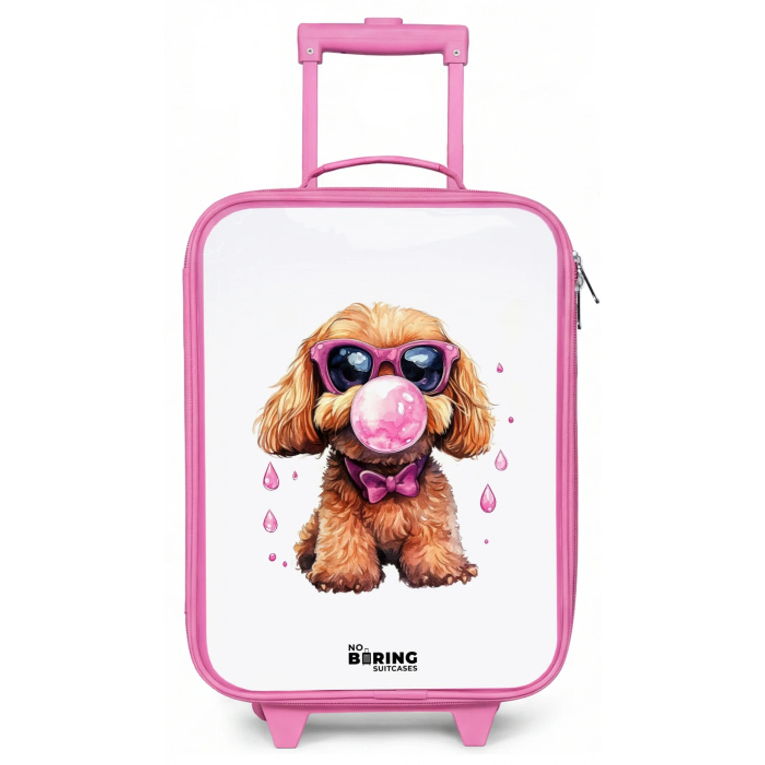 Bruine hond met roze bril en kauwgombal Kinderkoffer - Roze klein -zz3dotto