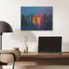 Skyline - Penseelstreken - Donkerblauw - Lichtgevend PET vilt klein -sfeer5