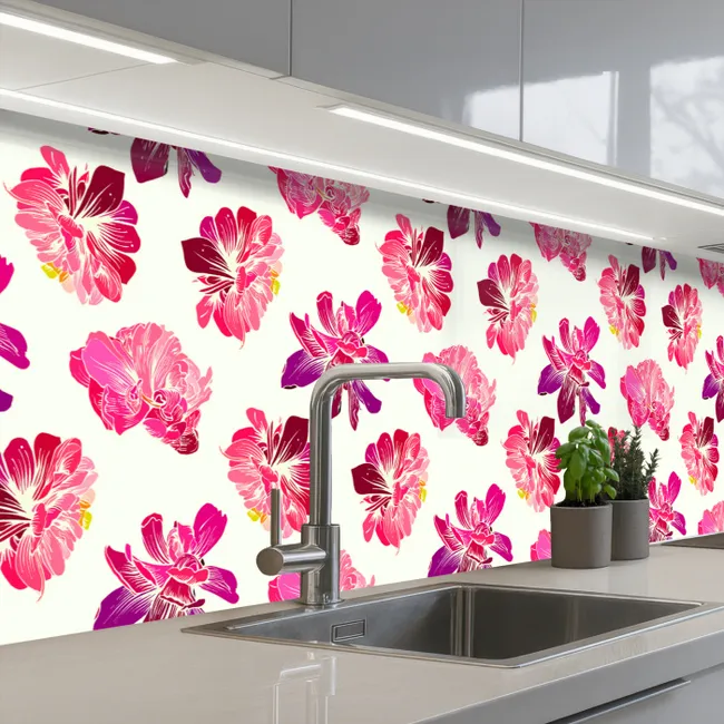 Kitchen splashback - Flowers - Pink - Pattern