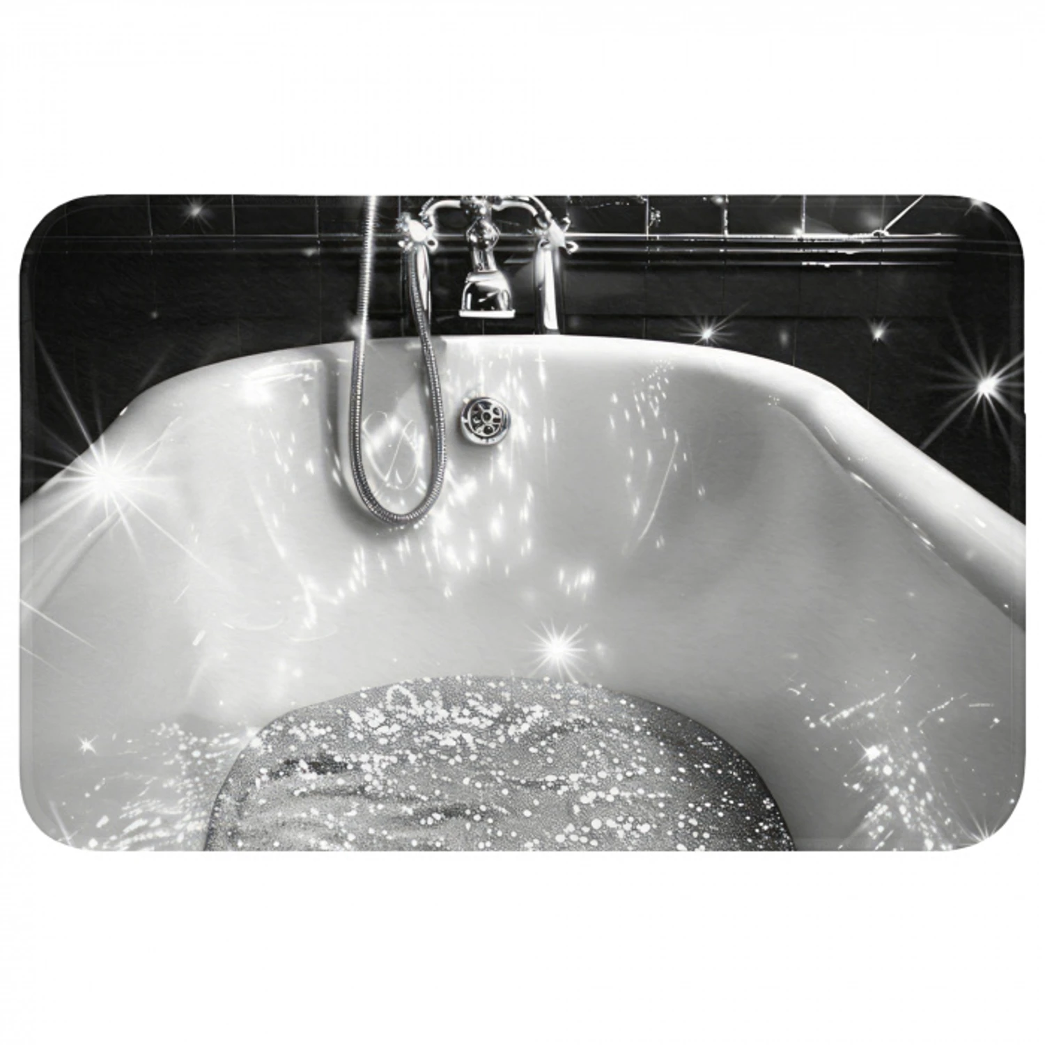 Badkuip - Glitters - Zwart wit - Badkamer Badmat klein -3d