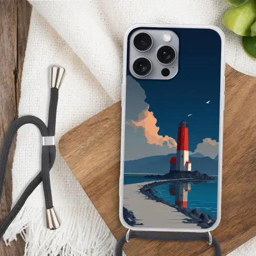 Vuurtoren - Zee - Wolken Hoesje iPhone 16 Pro Max met koord klein -sfeer4