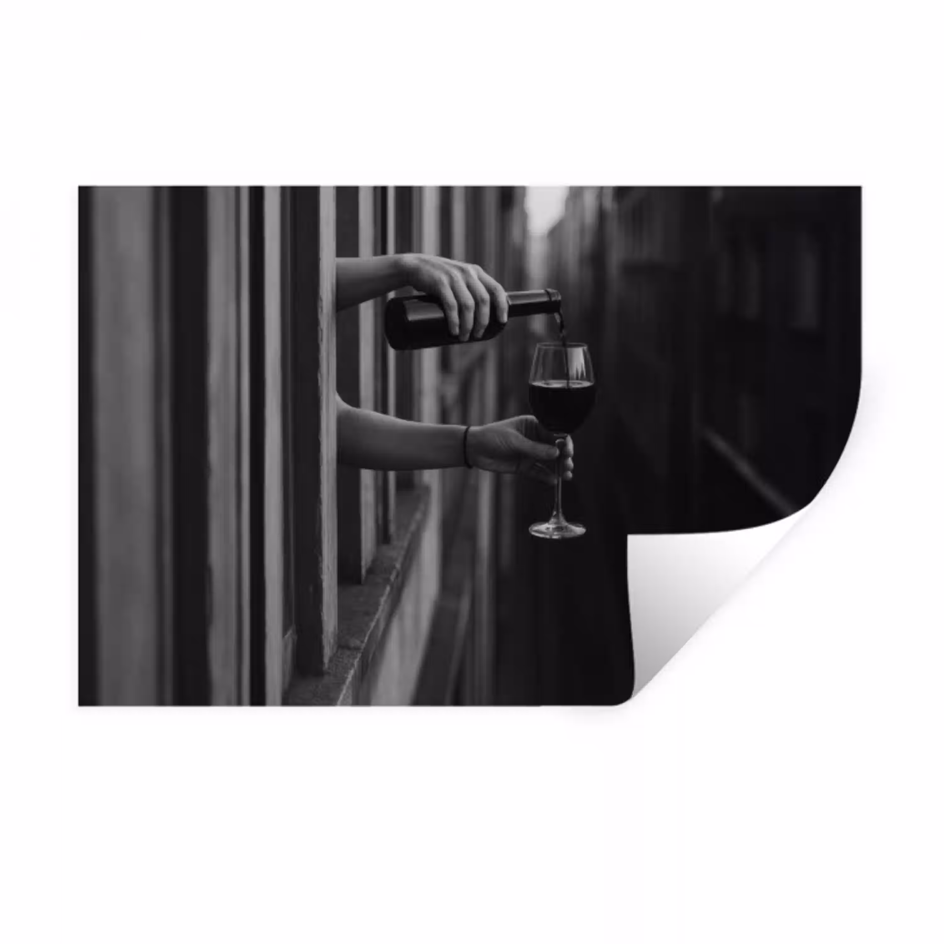 Wijnfles - Glas - Handen - Raam Muursticker klein -3d