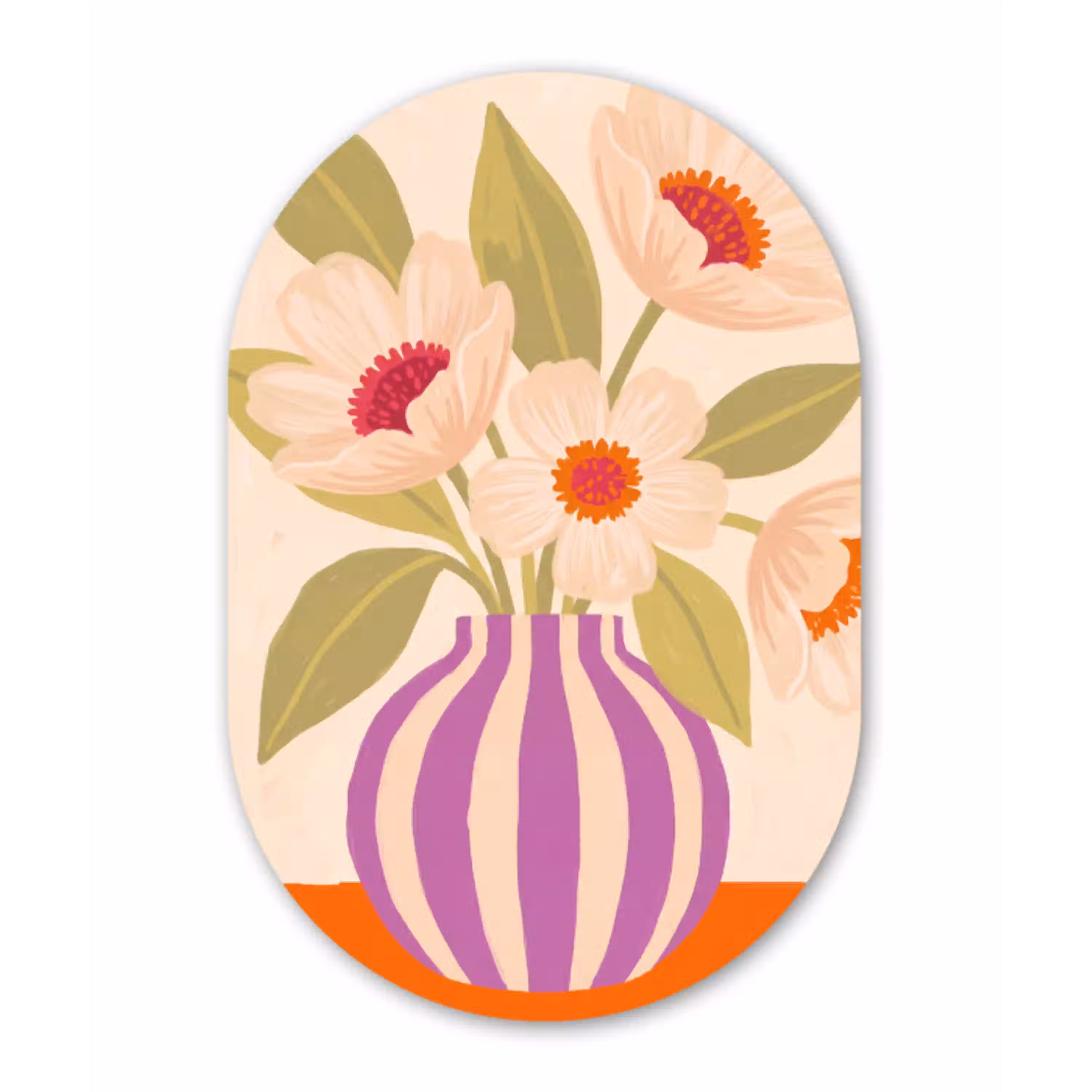Bloemen - Vaas - Abstract - Paars - Oranje Wandcirkel Ovaal Aluminium middel -3d