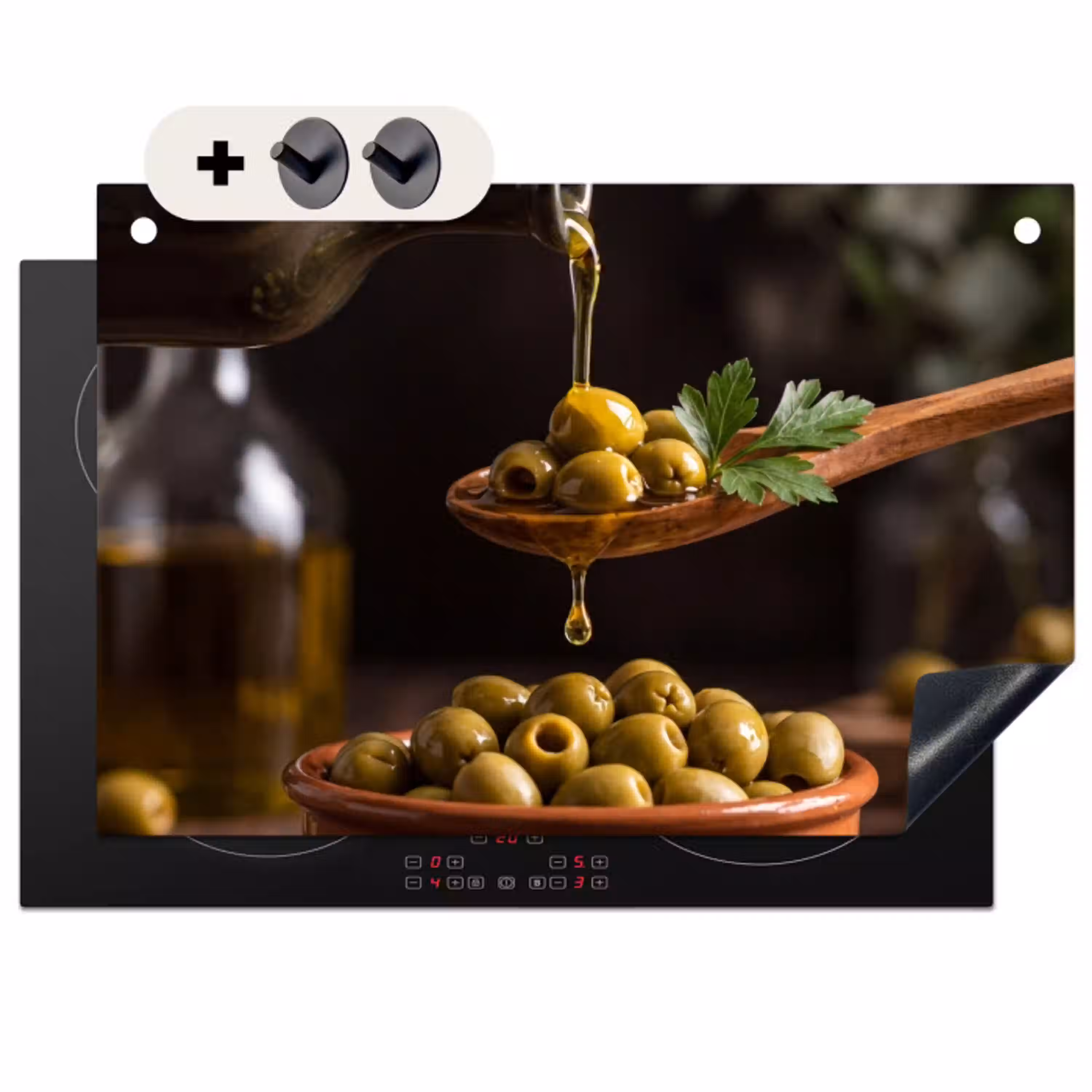 Olijven - Olijfolie - Eten Inductie beschemer met haakjes klein -3d