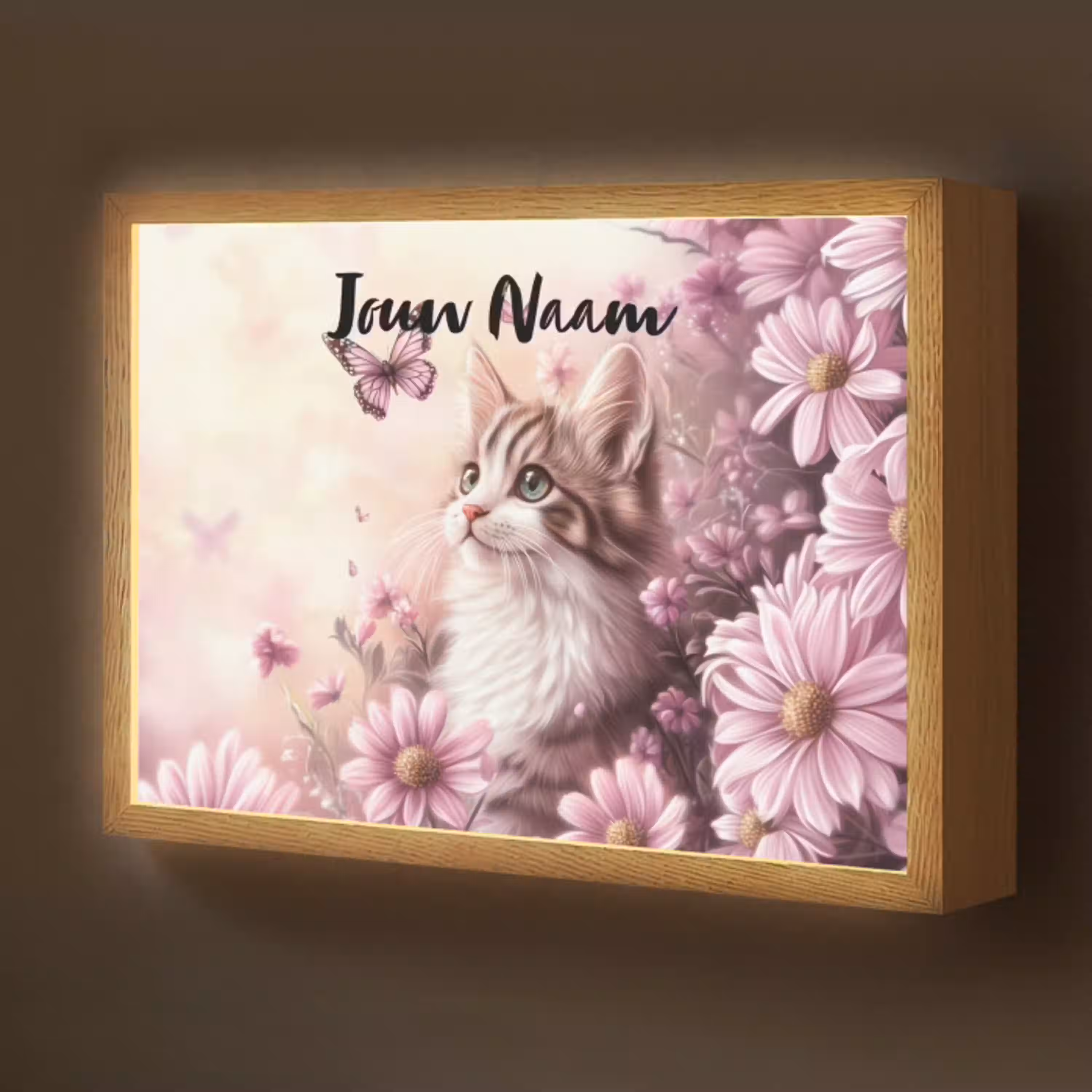 Kitten - Bloemen - Vlinders - Paars Light Box met batterij (Wandlamp kind) middel -z3d_website
