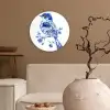 Vogel - Delfts blauw - Illustratie - Bloemen Wandcirkel kunststof plaat 5mm dik klein -sfeer1
