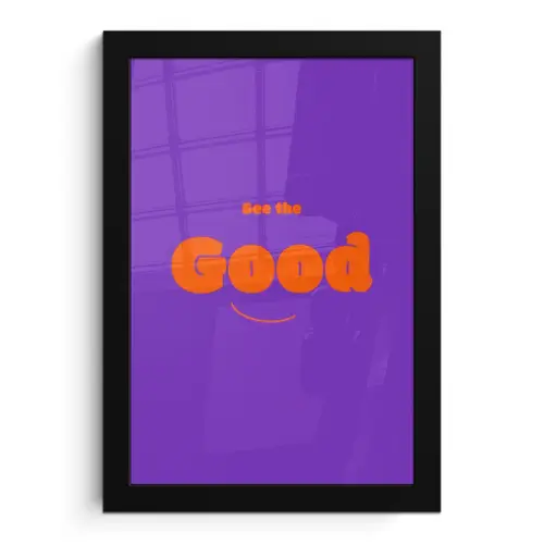 See the good - Oranje - Paars - Smiley fotolijst zwart zonder passe partout klein -3d