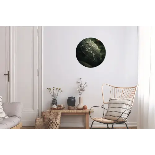 Blad - Groen - Nerven - Regendruppels Wandcirkel aluminium klein -woonkamer