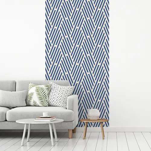 Crème - Blauw - Strepen - Patroon fotobehang vinyl groot 64 -woonkamer