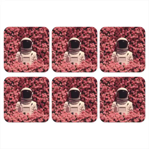 Bloemen - Roze - Astronaut onderzetter kurk middel -3d
