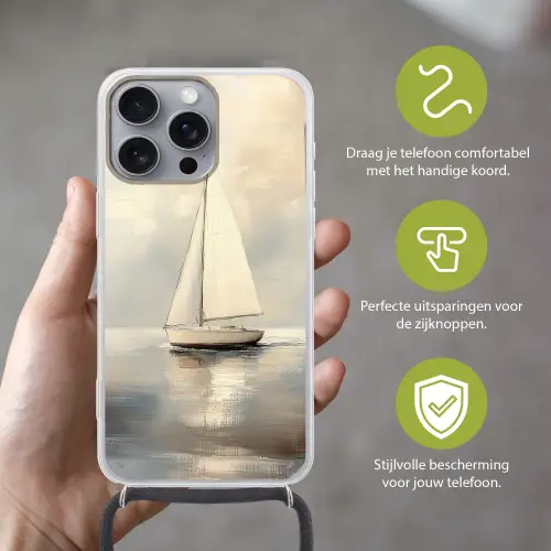 Zeilschip - Zee - Bewolkt Hoesje iPhone 16 Pro Max met koord klein -sfeer2_NL