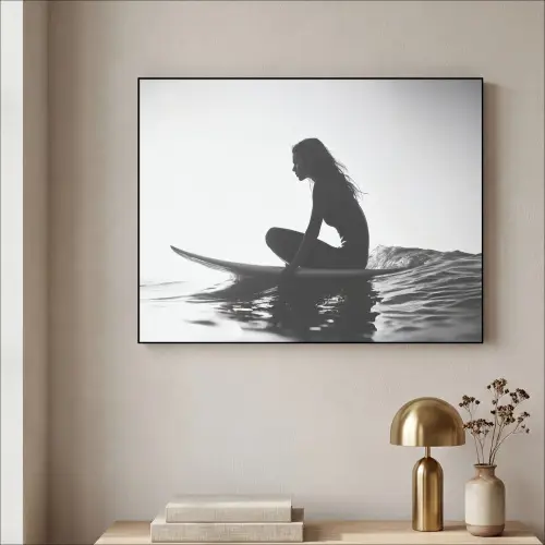 Silhouet - Vrouw - Surfplank - Water Textielframe - compleet frame klein -sfeer2