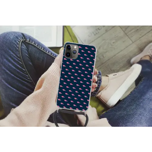 Haaien - Roze - Blauw - Zeedieren Hoesje iPhone 12 Pro met koord klein -hand