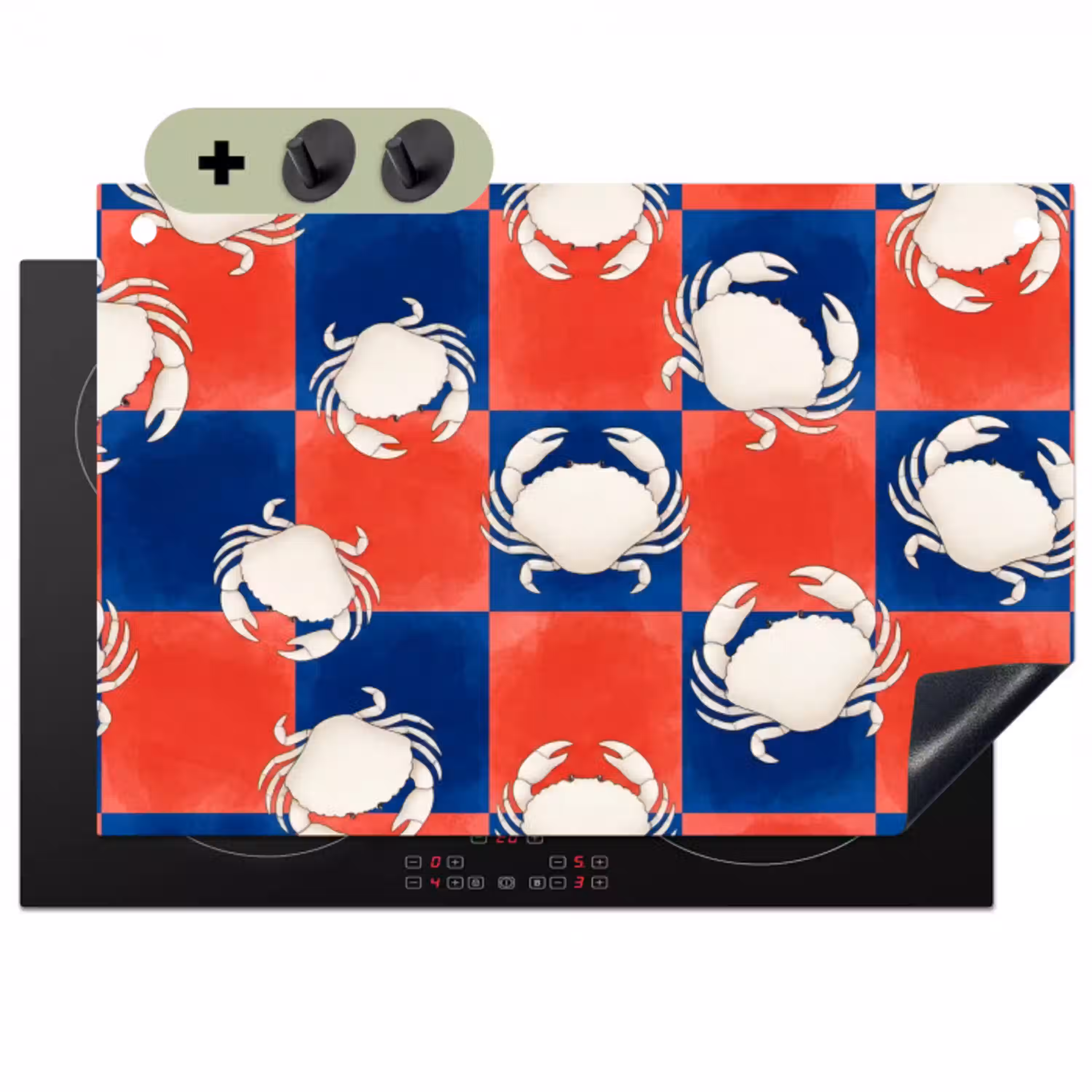 Patroon - Zeeleven - Rood - Blauw - Abstract Inductie beschemer met haakjes klein -3d