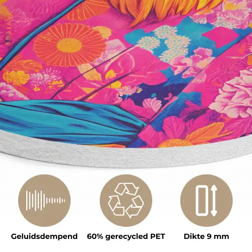 Haan - Kleurrijk - Kimono - Roze Akoestische PET Vilt - Rond klein -closeup_NL