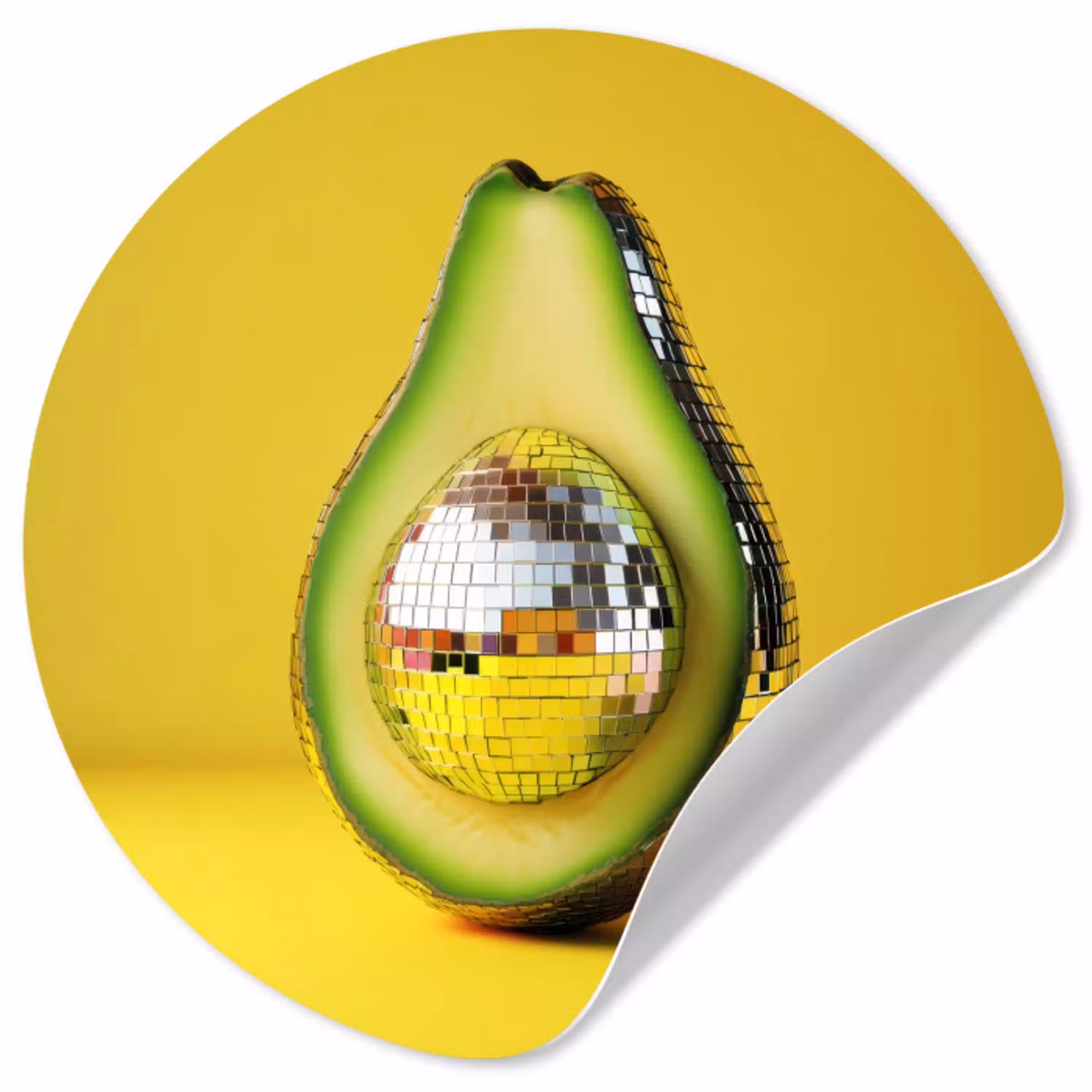 Avocado - Discobal - Geel - Glitter Wandcirkel behangsticker klein -3d
