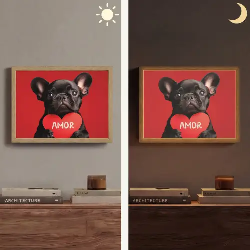 Amor - Hond  - Hartje - Rood Light Box met batterij (Wandlamp) middel -sfeer3